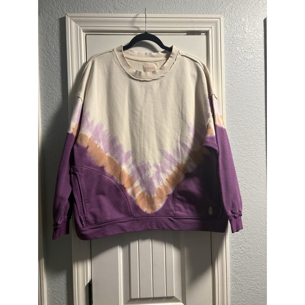 Free People Movement Sweatshirt Small Purple Tie Dye Oversized Pockets Pullover - Picture 2 of 8